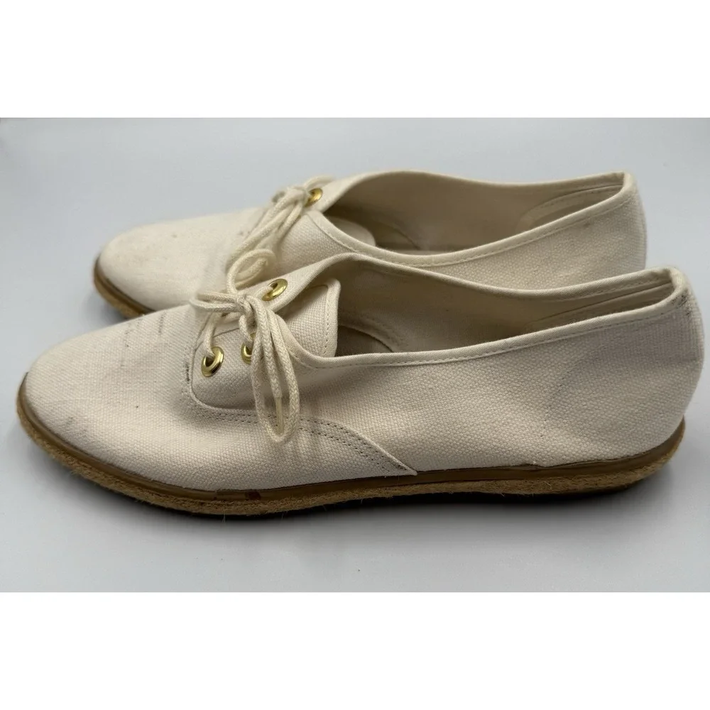Womens‎ Size 8 Cream Canvas Lace Up Espadrille Flats Casual Shoes